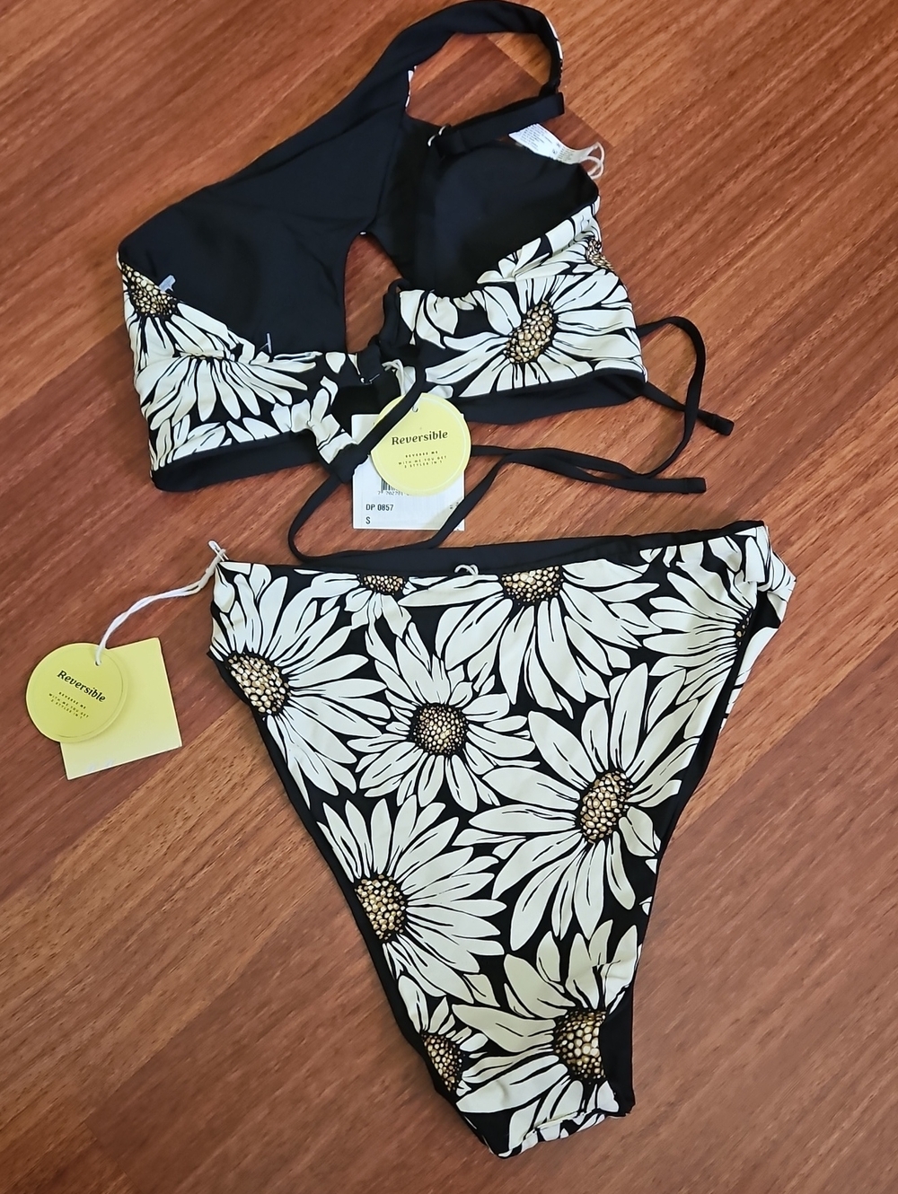 2 Piece Maaji Floral Lydia Daisy Reversible One Shoulder Bikini Top & HR Bottoms